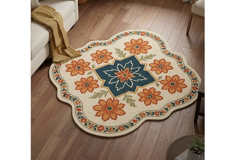 ÇİÇEK MOTİFLİ ÖZEL KESİM DOKUMA TABAN HALI, 445 YNG, 100X100 CM
