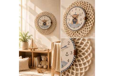 SEVİMLİ DENİZCİ AYICIK TEMALI ÇOCUK ODASI SAATİ 43 CM