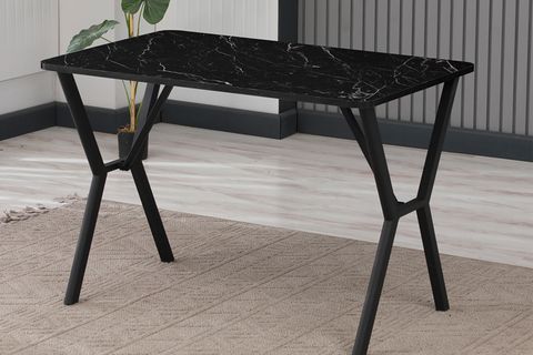 NOVA MUTFAK MASA TAKIMI, 4 SANDALYE, SİYAH, 110X70 CM, KREM