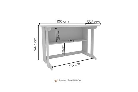 PİLLAR GENİŞ ÇALIŞMA MASASI, BEYAZ ANTRASİT, 100X56 CM