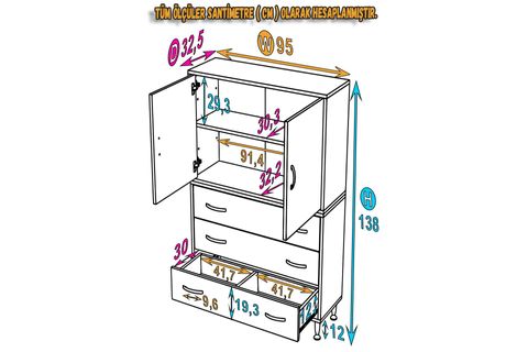 İLKİM ALT MODÜL ÇEKMECE ÜST MODÜL KAPAKLI BANYO DOLABI, 95 CM