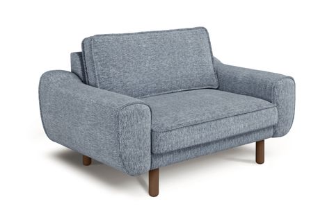 KLEM LOVESEAT TEKLİ KOLTUK, DOĞAL DOKU, GALAKSİ MAVİ, CEVİZ SİLİNDİR AHŞAP AYAK