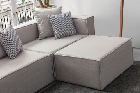 SOFT KİTAPLIKLI MODÜLER KÖŞE KOLTUK TAKIMI, KETEN, KREM
