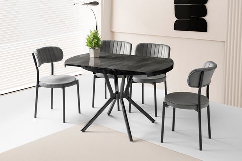 BADE BETA MUTFAK MASASI TAKIMI, 4 SANDALYELİ, GRİ, 73X120 CM