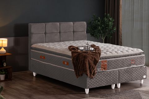 GÜMÜŞ BAZA BAŞLIK VE REAL PEDLİ YATAK SETİ, AÇIK GRİ, 150X200