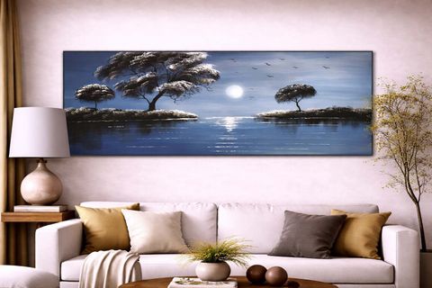 GECE MANZARASI GÖL VE ORMAN ORİJİNAL YAĞLI BOYA TABLO