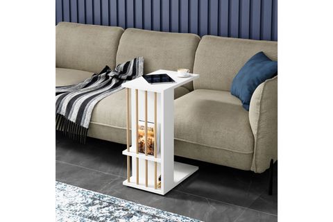 DİON TEKERLEKLİ YAN SEHPA, BEYAZ