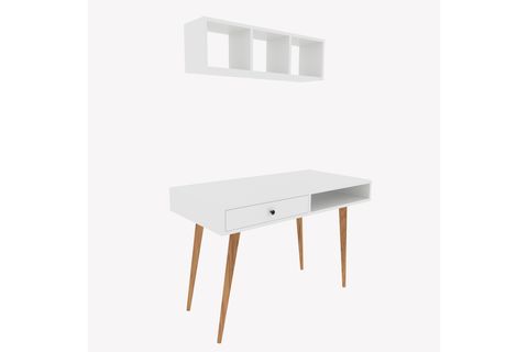 BİMOSSA JANUS RAFLI ÇEKMECELİ ÇALIŞMA MASASI, BEYAZ, V5110