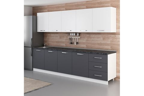 MİNAR  ELA 300 CM MUTFAK DOLABI BEYAZ ANTRASİT 300-A3