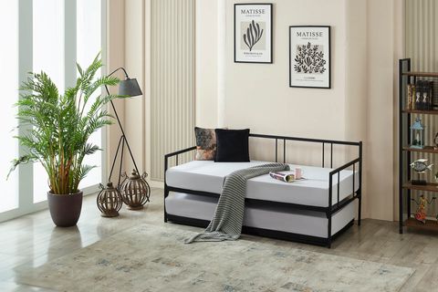 FORTE YAVRULU DAYBED METAL KARYOLA+YATAK SETİ, SİYAH, 90X200
