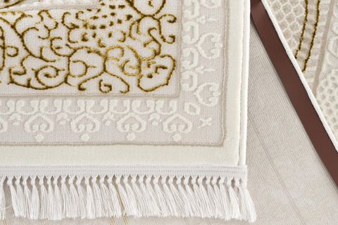 KLASİK DESENLİ KREM GOLD RENK MODERN OTURMA ODASI VE SALON HALISI 150X233