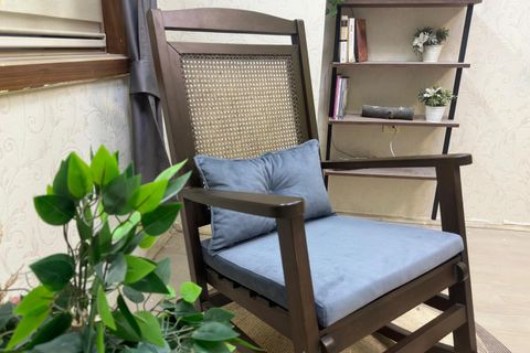ASEDİA VERANDA HASIRLI MİNDERLİ SALLANAN SANDALYE, ANTRASİT, CEVİZ AYAK