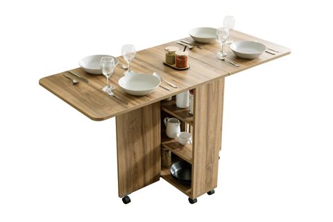 BLESK KATLANABİLİR TEKERLEKLİ MUTFAK MASASI, CEVİZ