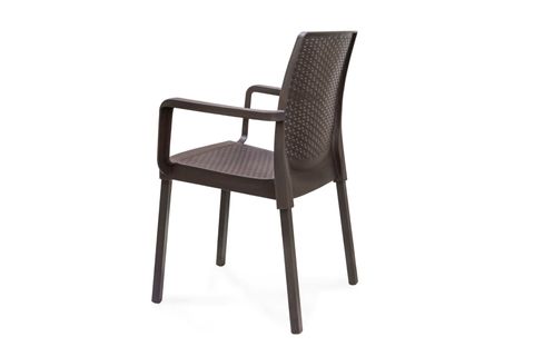 ARIZONA 80X140 CAMSIZ MASA VE NAPOLİ METAL AYAKLI RATTAN KOLTUK, 6 KİŞİLİK, KAHVERENGİ