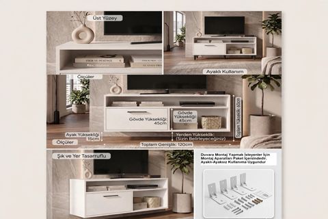 NUR BEYAZ TV ÜNİTESİ, 120 CM