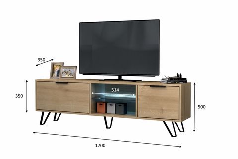 KASTER LED AYDINLATMALI METAL AYAKLI TV ÜNİTESİ, MEŞE, 170 CM