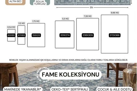 MAVİ VE ANTRASİT ESKİTME DESENLİ VİNTAGE HALI, 60X90