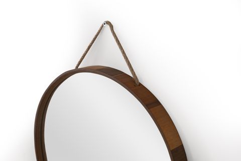 MİRORA İKİLİ YUVARLAK DEKORATİF DUVAR AYNASI, YERLİ CEVİZ,  60-48 CM