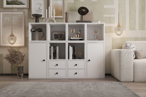 LEKSA 2 KAPAKLI ÇEKMECELİ RAFLI KİTAPLIK 130 CM BEYAZ KTP-1099-Ç