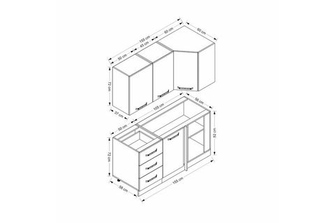 MİNAR 155CM KÖŞE MUTFAK DOLABI BEYAZ ANTRASİT K155A2