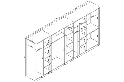 KARDELEN BEYAZ ELBİSE DOLABI, 9 KAPAKLI 14 RAFLI, 340 CM