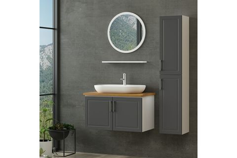 SANYA BANYO DOLABI AS2K15, BEYAZ ANTRASİT, 85CM
