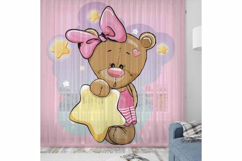 ELSE PEMBE GRİ YILDIZLI İSKANDİNAV DESENLİ DEKORATİF ÇOCUK BEBEK TÜL FON PERDE 140X270