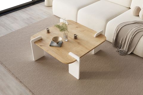 AFROLLİ DEKORATİF  NATURAL DESEN ORTA SEHPA, BEYAZ