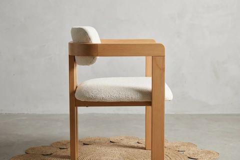 T SANDALYE, NATUREL AHŞAP, KREM KUMAŞ