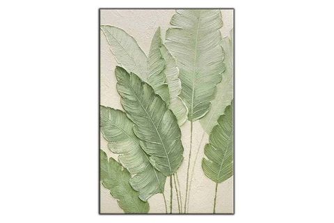 YEŞİL TONLU BÜYÜK YAPRAKLAR ORİJİNAL YAĞLI BOYA TABLO