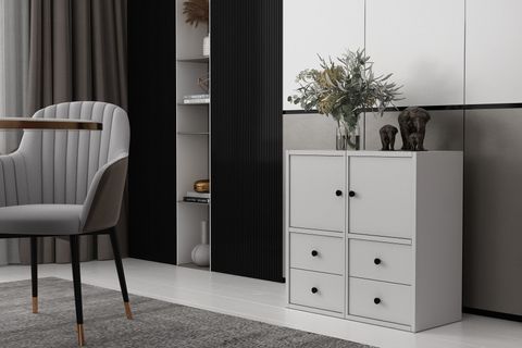 CONSOLA IKİ KAPAKLI DÖRT ÇEKMECELİ BEYAZ KONSOL ÇITASIZ KNS-1148-Ç