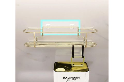 BİNO YAPIŞKANLI KANCALI  BAHARATLIK MUTFAK BANYO RAFI, METAL GOLD