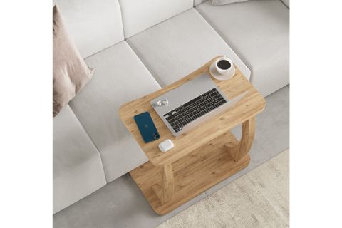 HULK TEKERLEKLİ GENİŞ YAN SEHPA, ÇAM