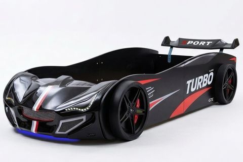 TURBO GT1 LEDLİ ARABALI YATAK, SİYAH, 100X190