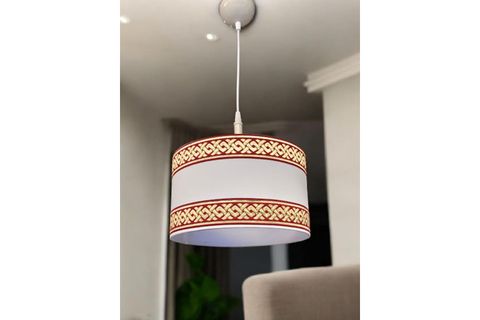 BORDO GOLD DOKUMA ŞERİTLİ SARKIT AVİZE, KREM