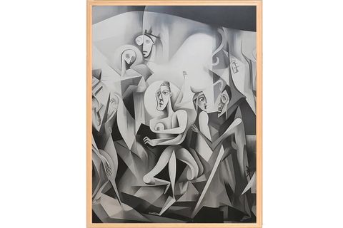 AHŞAP ÇERÇEVELİ SİYAH VE BEAZ TABLO SETİ, 50X70