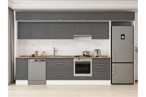 ALVİNKA 390X240 CM KLASİK MEBRAN MUTFAK DOLABI, MB E90S40S60 1 MEBRAN ANTRASİT MDF