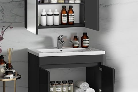 ALFA VİOLA AYNALI LAVABOLU BANYO DOLAP TAKIMI, ANTRASİT, 80 CM