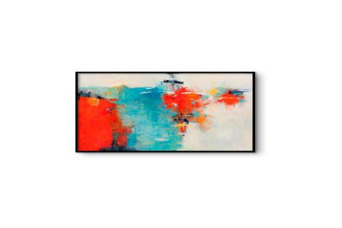 TABLOLIFE BİRAZ KIZIL BİRAZ MAVİ YAĞLI BOYA DOKULU TABLO, ÇERÇEVESİZ, 75X100