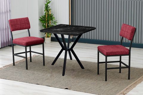 NOVA MUTFAK MASA TAKIMI, 2 SANDALYE, SİYAH, 70X70 CM, BORDO