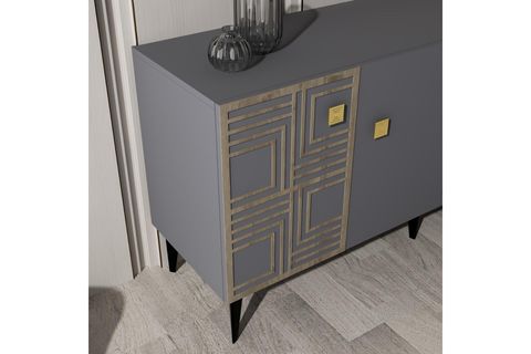 OSSOO LAZER KESİMLİ KONSOL, 4 KAPAKLI, ANTRASİT