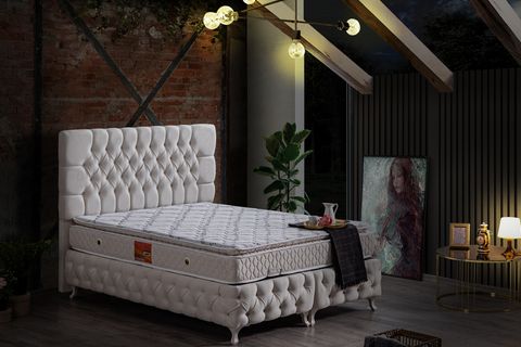 ROMA BAZA BAŞLIK VE REAL PEDLİ YATAK SETİ, KREM, 120X200