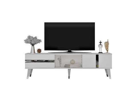 VANİA TV SEHPASI, 2 KAPAKLI RAFLI, BEYAZ GÜMÜŞ