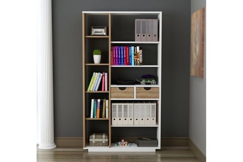 ARNETTİ LUMA 10 BÖLMELİ 2 DOLAPLI MODERN KİTAPLIK BEYAZ CEVİZ - LUMA