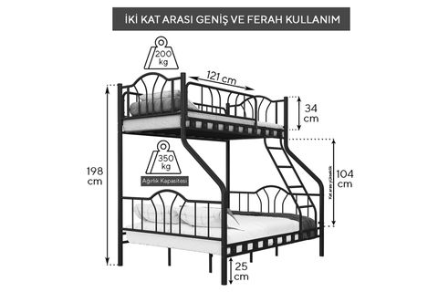 ARGİMO İMAJ ÜÇLÜ EBEVEYN METAL RANZA, BEYAZ, 90X190, 140X190