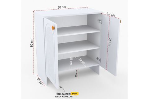 BOHA BOHEM MDF MEMBRAN KAPAKLI ÇOK AMAÇLI DOLAP, BEYAZ