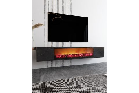PARLA ŞÖMİNELİ DUVARA MONTAJ TV SEHPASI, ROYALMERMER, 150 CM