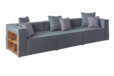 SOFT KİTAPLIKLI MODÜLER KÖŞE KOLTUK TAKIMI, KETEN, GRİ