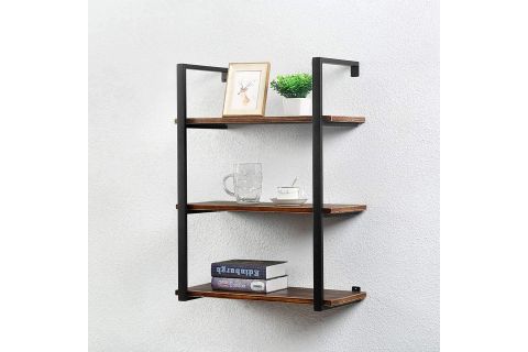 TASNİA SİYAH METAL AHŞAP DUVAR RAFI 60 CM 3 KATLI