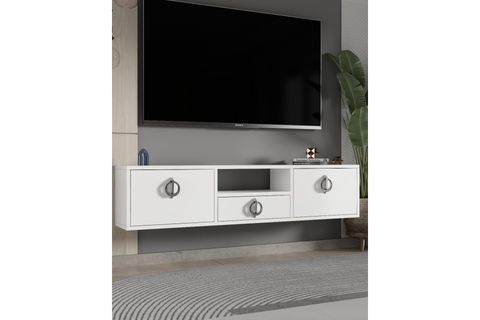 DROPDD TV SEHPASI, BEYAZ GÜMÜŞ DUVARA MONTAJ, 1322DROPDD 32